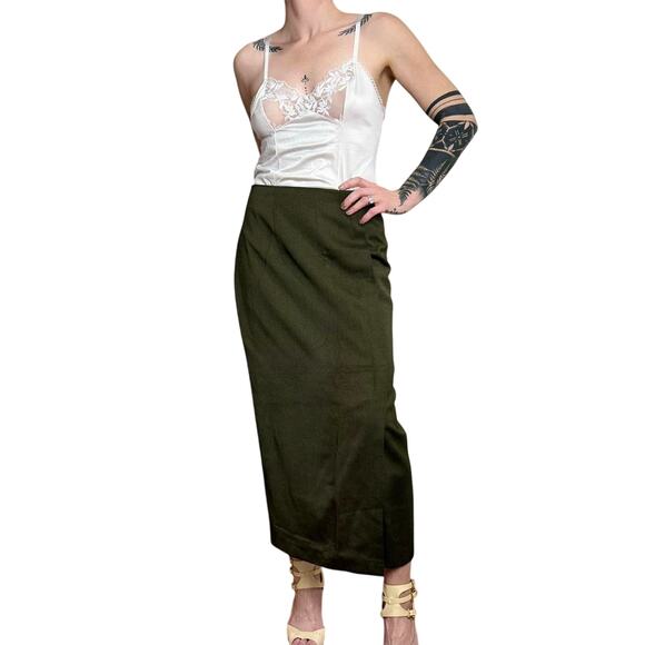 Women's Vintage Green Casual Corner Polyester Blend Maxi Skirt w/ Slit - Picture 1 of 7